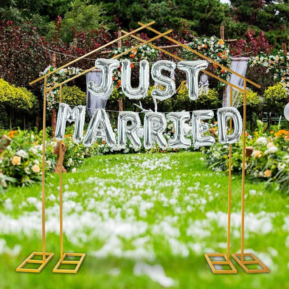 Set Baloane din Folie Metalizata, Model Just Married, Litere de 40 cm, Baloane Party, Ambalaj Individual, Pai, Ata si Adeziv Incluse, Umflare cu Aer sau Heliu, Argintiu [7]