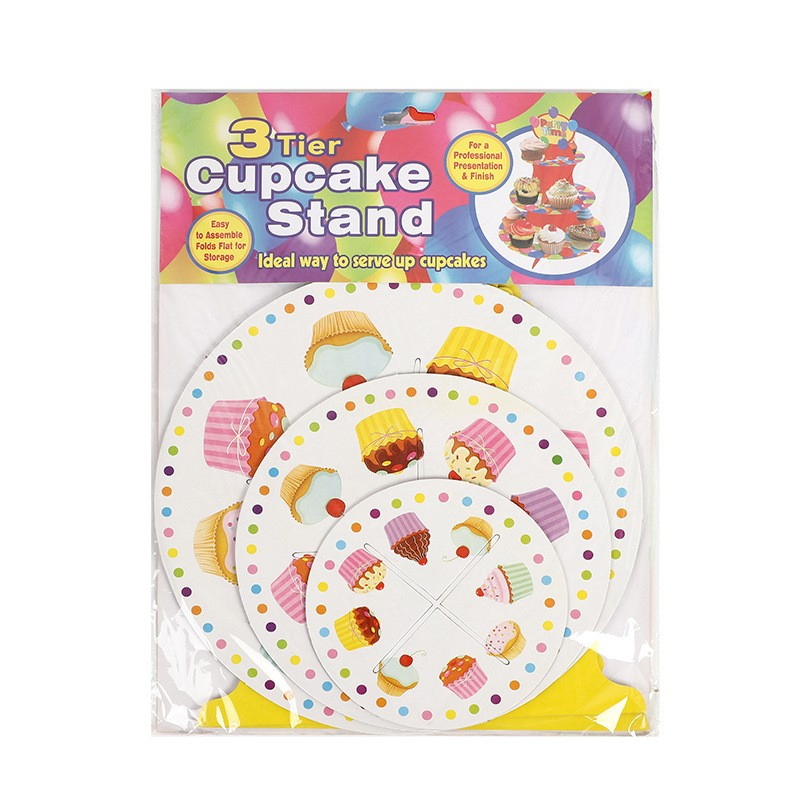 Suport Prajituri, 3 Etaje, Design de Petrecere, pentru Prajituri, Candy Bar, din Carton, Galben/Multicolor [3]