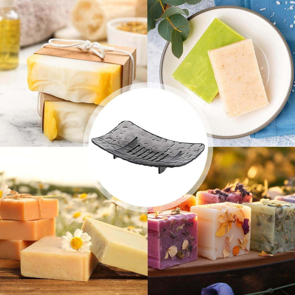 Savoniera din Plastic 15 x 9 cm, cu Scurgere Apa, Design Modern, Gri [4]