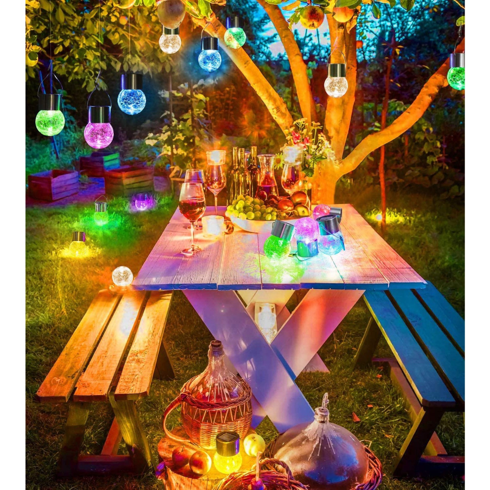 Lampa Solara LED, Tip Candelabru Mic, Cu Bila Din Sticla Crapata, Exterioara, Impermeabila, Iluminare 6-12 H, Multicolor [3]