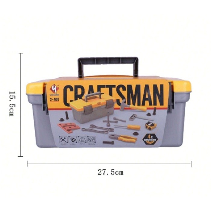 Trusa Scule si Unelte de Jucarie pentru Copii, 19 Piese Material Plastic, Interactiv, +3 Ani, 27.5x15.5x13 cm, Gri/Portocaliu [3]