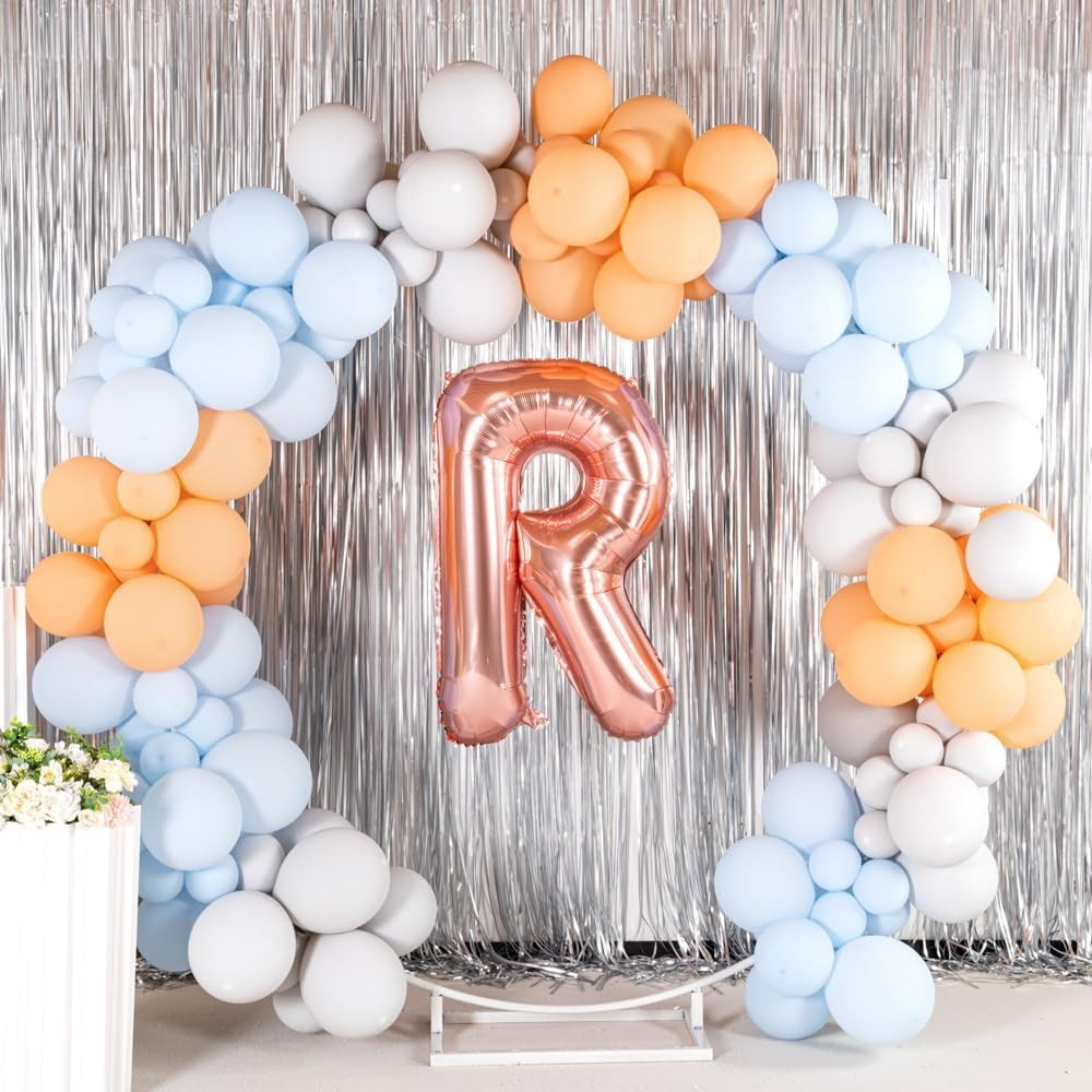 Balon Folie Metalizata Litera R, 100 cm, Umflati cu Heliu sau Aer, Ambalaj Individual, Pai inclus, Rose Gold [6]