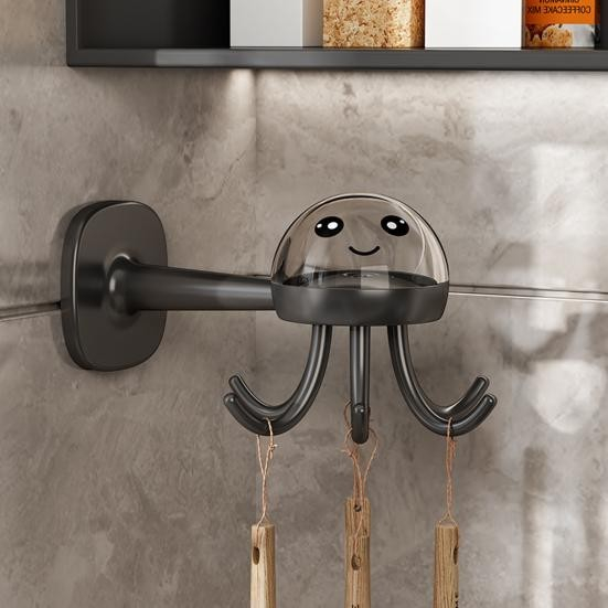 Suport Cuier pentru Perete, Model Caracatita, Adeziv, 10 x 8.5 cm, 6 Brate, Gri [6]