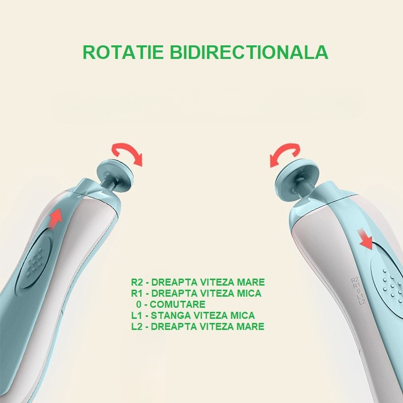 Pila Electrica Unghii pentru Bebelusi, 6 Piese, 15 x 4.5 x 3 cm, Silentios, 0-3 Ani, 4 Trepte de Viteza, Albastru [9]