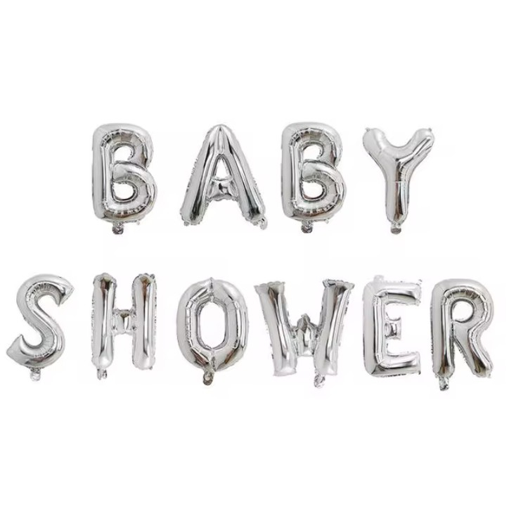 Set Baloane din Folie Metalizata, Model Baby Shower, Litere de 40 cm, Baloane Party, Ambalaj Individual, Pai, Ata si Adeziv Incluse, Umflare cu Aer sau Heliu, Argintiu [4]