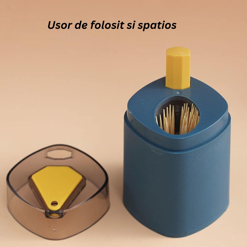 Suport Scobitori, Automat, cu Buton si Capac, din PP, 9.5x6 cm, Albastru [6]