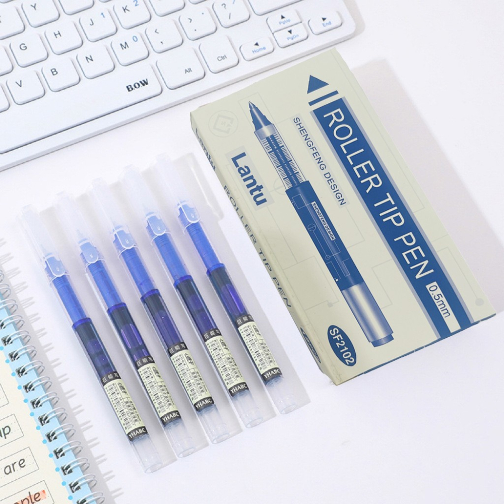 Set Pixuri Profesionale cu Bila, pe Baza de Apa Set 12 bucati, Varf Ascutit de 0.5 mm, Pentru Scoala sau Birou, Albastru  [4]