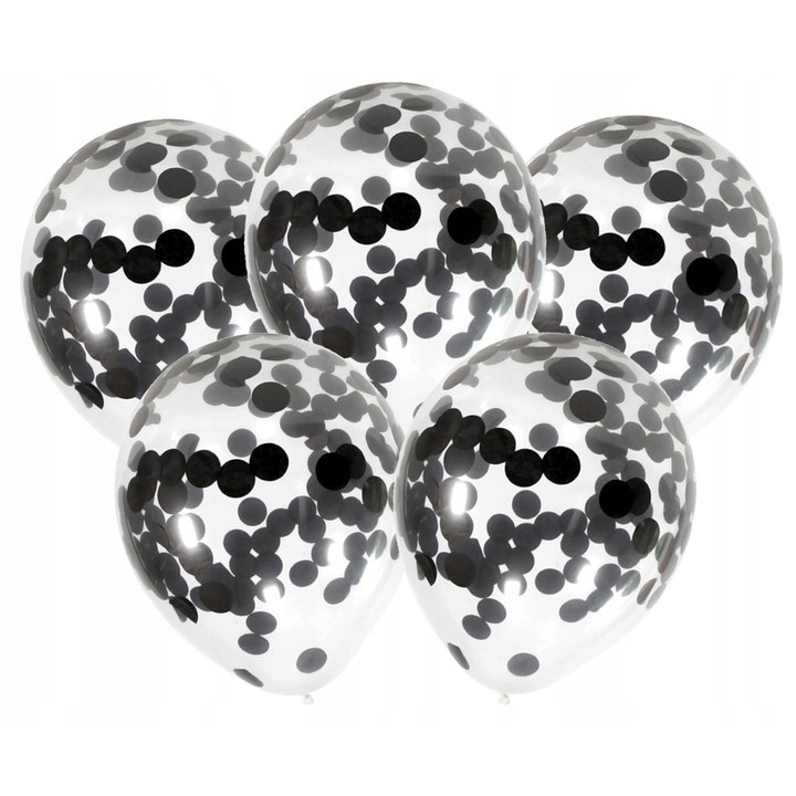 Set 10 Baloane din Latex, Model Party Confetti, 5 x Confetti, 5 x Negru, 25 cm, 2.2g [6]