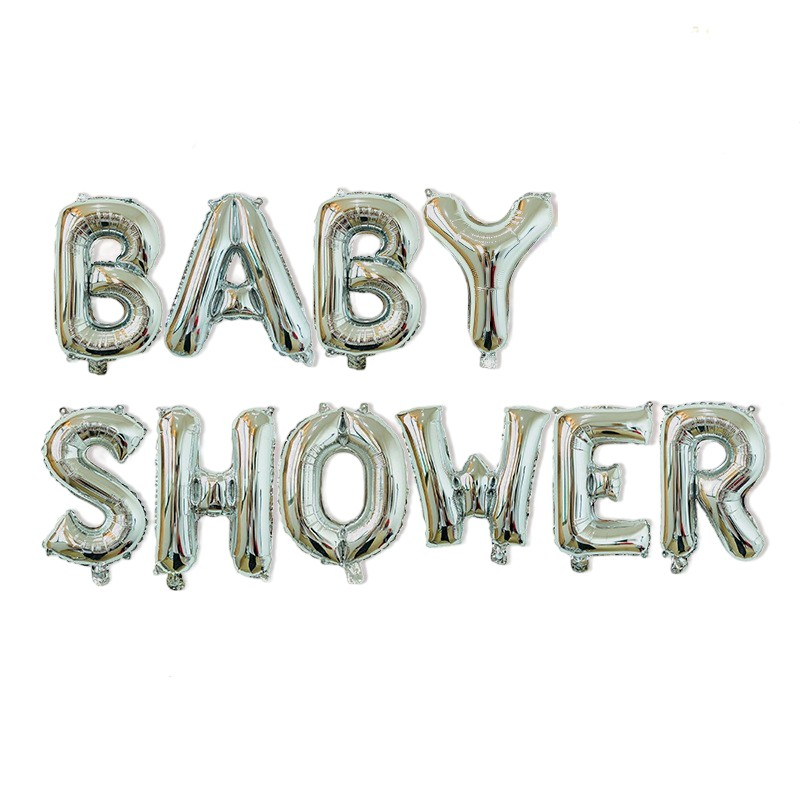 Set Baloane din Folie Metalizata, Model Baby Shower, Litere de 40 cm, Baloane Party, Ambalaj Individual, Pai, Ata si Adeziv Incluse, Umflare cu Aer sau Heliu, Argintiu [3]