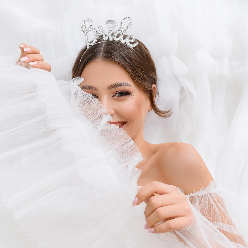 Coronita pentru Mireasa, Model Bride, cu Cristale, Marime Universala, 12.5 x 14.5 cm, Alb [4]