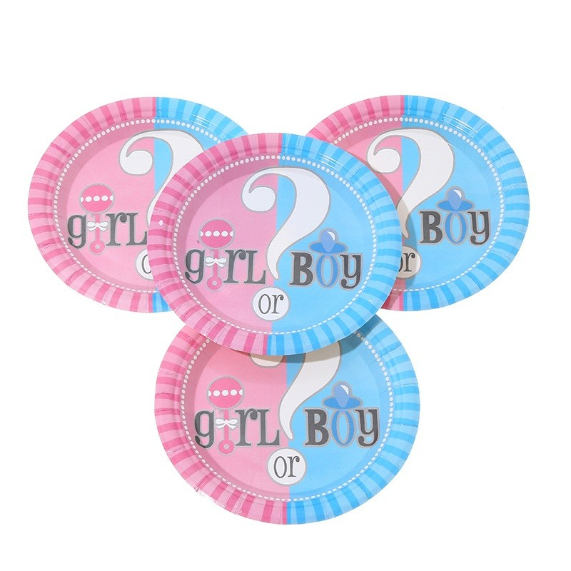 Set 10 Farfurii Gender Reveal, Girl or Boy, din Carton, 22.8 cm, Roz/Albastru [6]