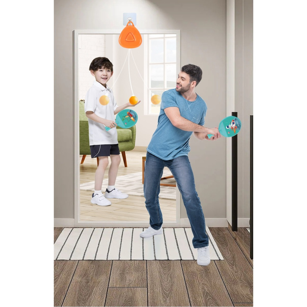 Set Palete pentru Tenis de Masa, pentru Copii, Accesoriu de Agatat Inclus, 2 Mingi, Design Animat, Albastru [4]