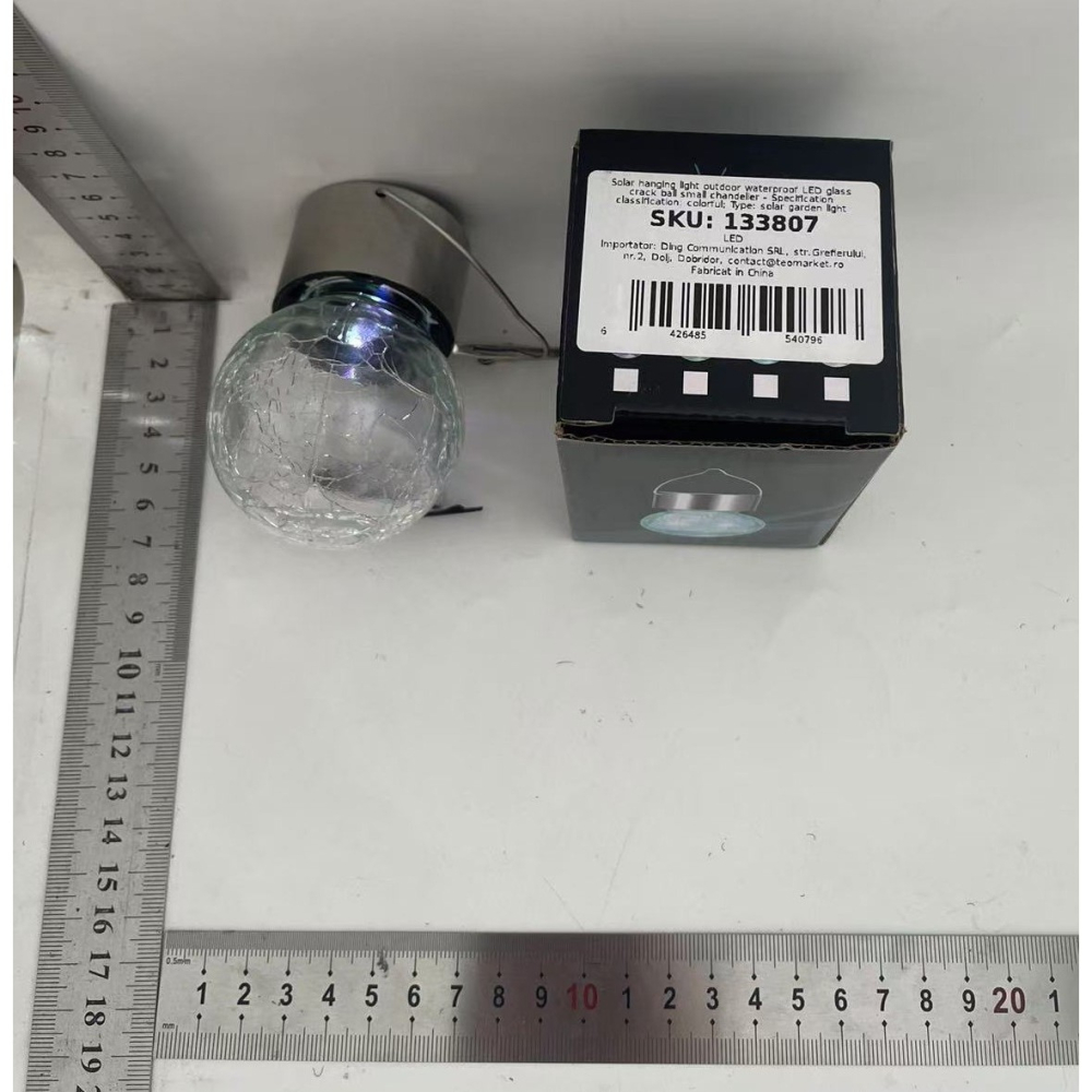 Lampa Solara LED, Tip Candelabru Mic, Cu Bila Din Sticla Crapata, Exterioara, Impermeabila, Iluminare 6-12 H, Multicolor [6]