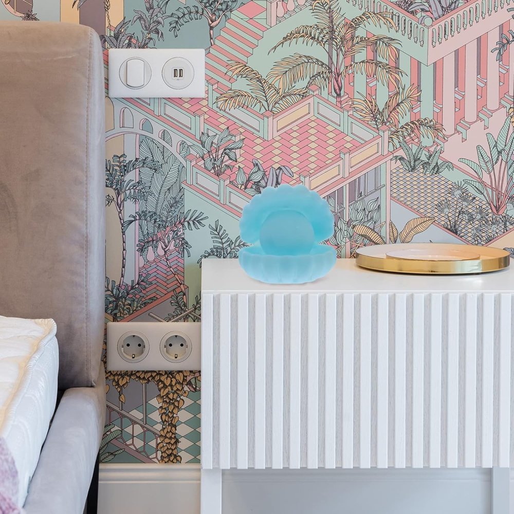 Lampa de Veghe, Model Scoica cu Perla, Lumina Calda, 10 x 8.5 cm, Led, Baterii Incluse 3 x LR44, Albastru [6]