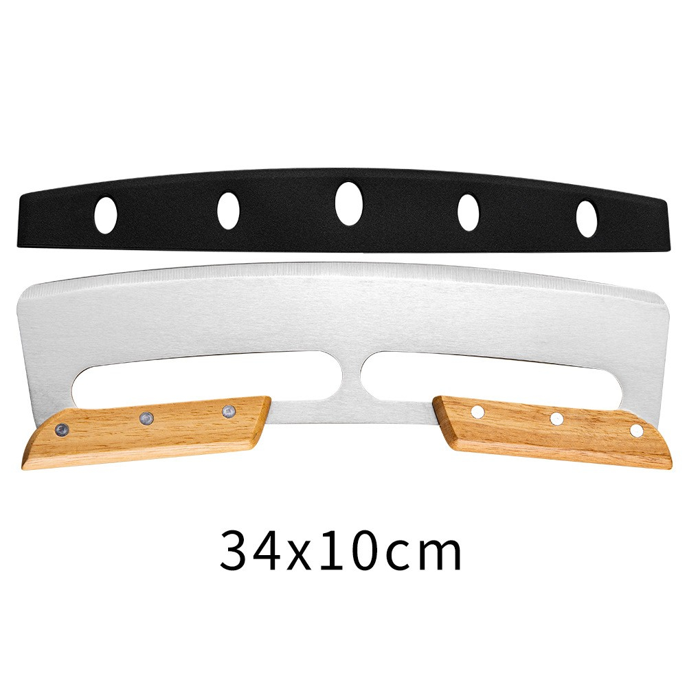 Taietor Feliator de Pizza, din Otel Inoxidabil, cu Capac, Maner din Doua Bucatie, din Lemn, Antialunecare, Lama Neteda si Ascutita, 34x10 cm, Maro [7]