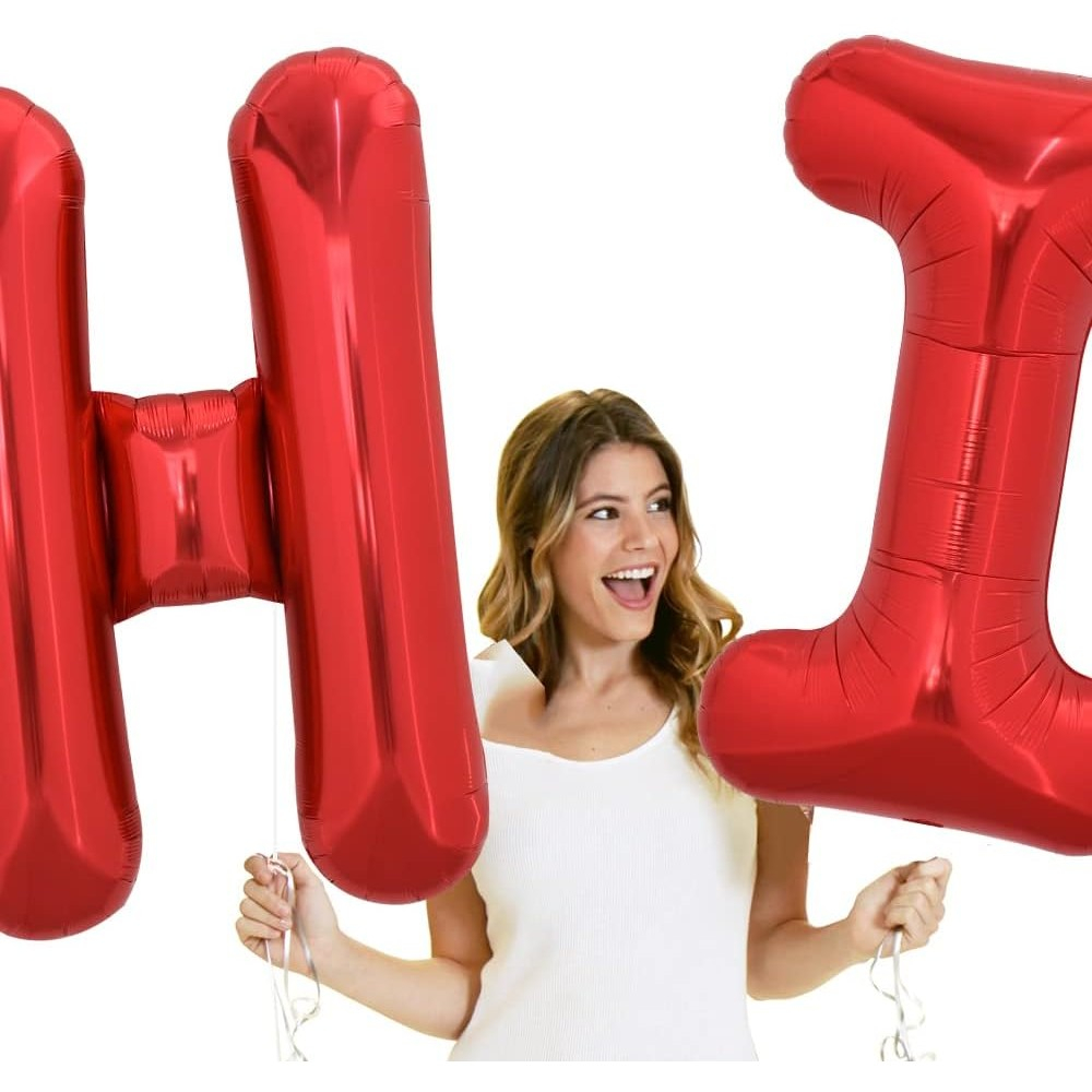 Balon Folie Metalizata Litera H, 40 cm, Umflati cu Heliu sau Aer, Ambalaj Individual, Pai inclus, Rosu [7]