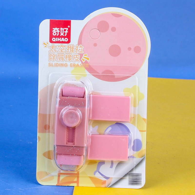 Radiera Retractabila, Model Astronaut Push-Pull pentru elevii, Radiera de tip Push, Doua Radiere de Rezerva in set, Roz [2]