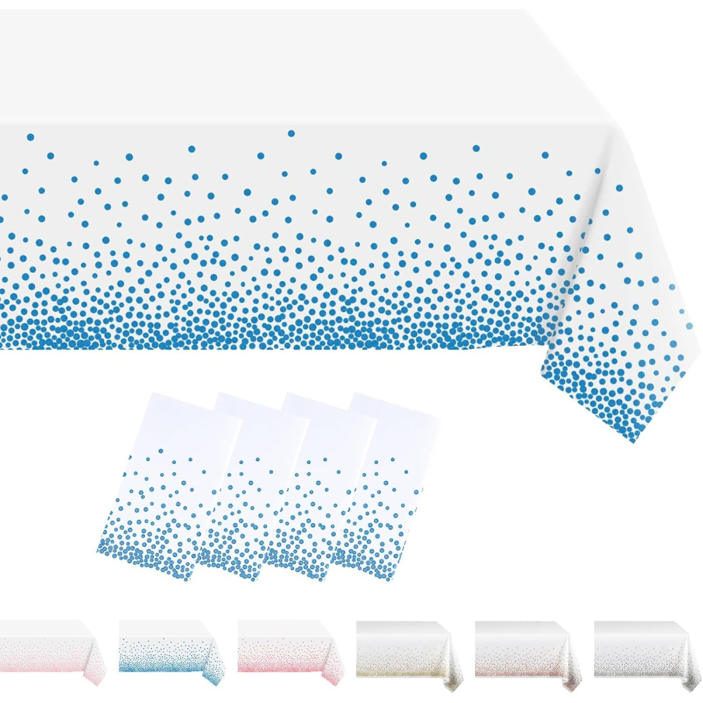 Fata de Masa, din PEVA, Imprimeu Buline, 137 x 274 cm, Impermeabila, Fara Pete, Curatare Rapida, Albastru [4]