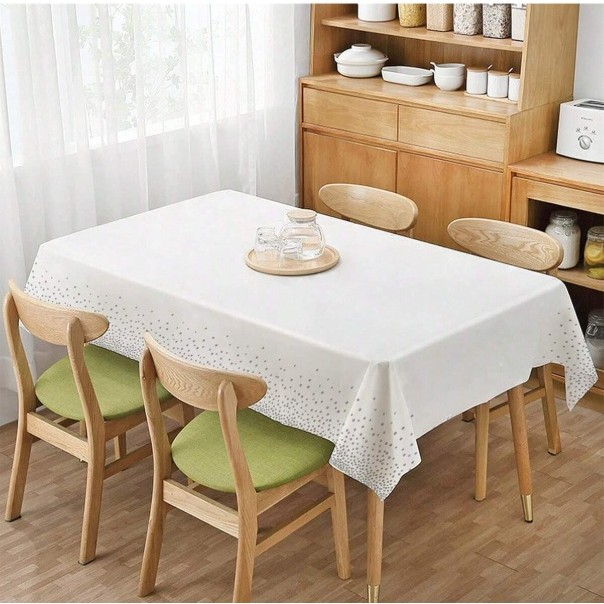 Fata de Masa, din PEVA, Imprimeu Buline, 137 x 274 cm, Impermeabila, Fara Pete, Curatare Rapida, Argintiu [7]