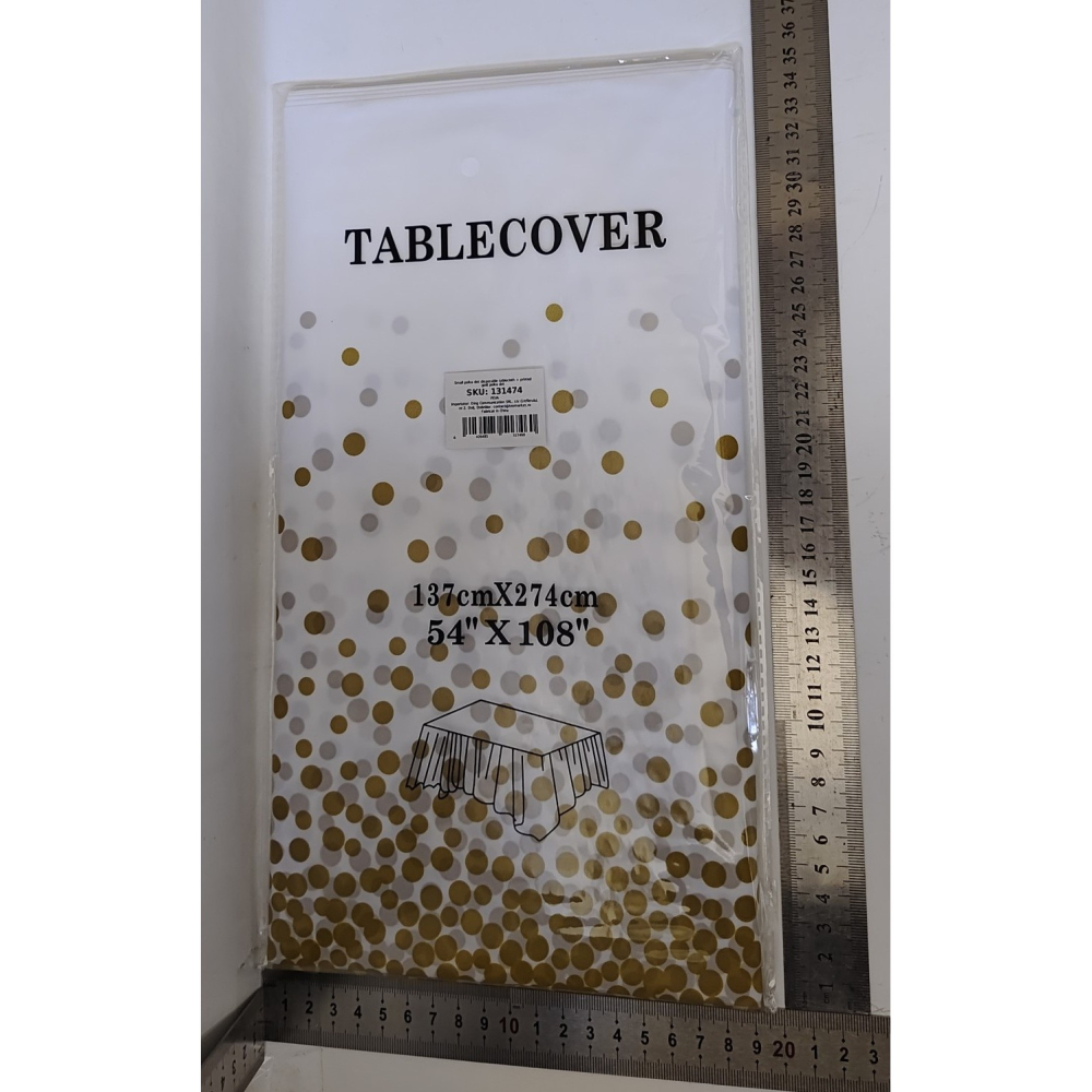 Fata de Masa, din PEVA, Imprimeu Buline, 137 x 274 cm, Impermeabila, Fara Pete, Curatare Rapida, Auriu [5]