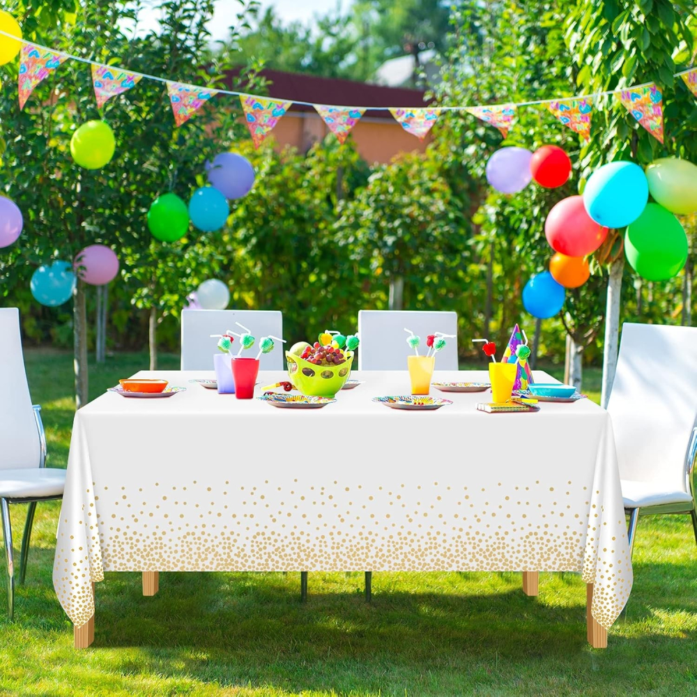 Fata de Masa, din PEVA, Imprimeu Buline, 137 x 274 cm, Impermeabila, Fara Pete, Curatare Rapida, Bej [3]