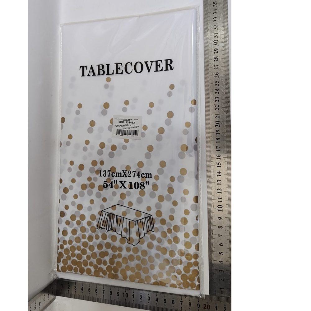 Fata de Masa, din PEVA, Imprimeu Buline, 137 x 274 cm, Impermeabila, Fara Pete, Curatare Rapida, Crem [2]