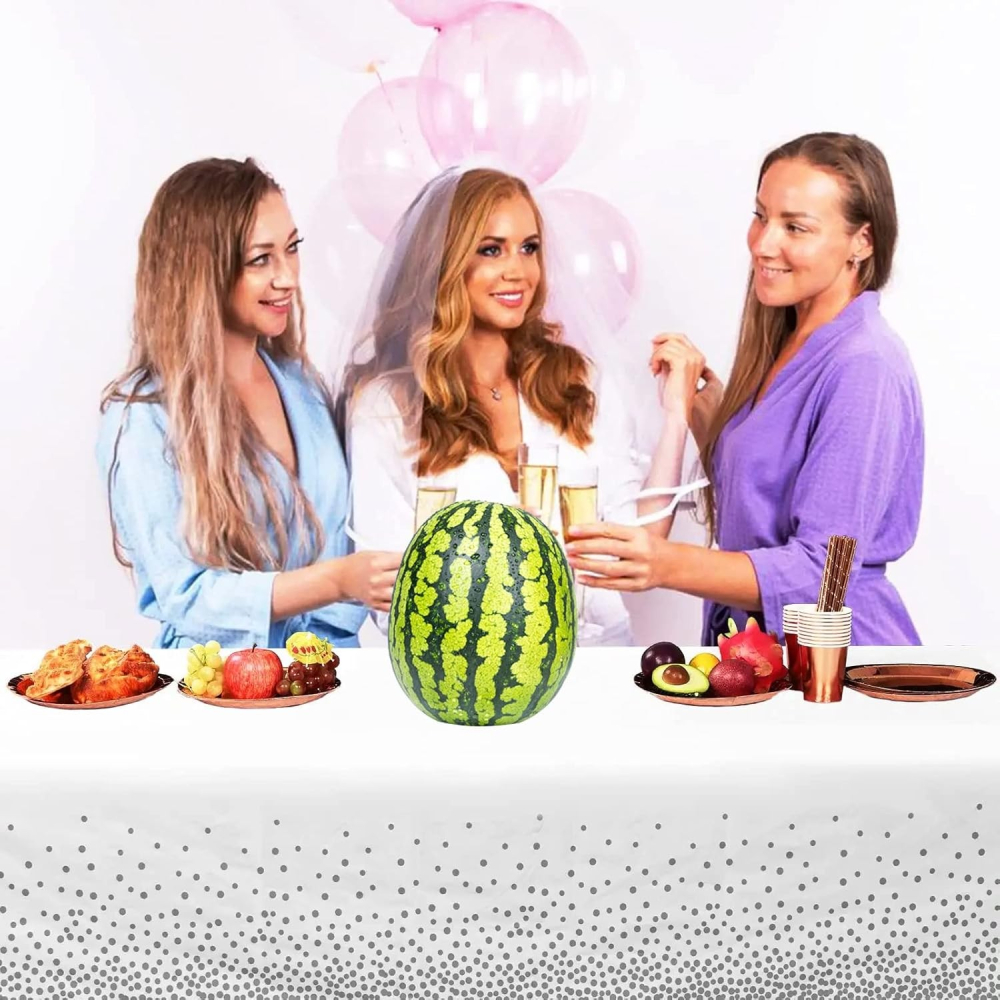 Fata de Masa, din PEVA, Imprimeu Buline, 137 x 274 cm, Impermeabila, Fara Pete, Curatare Rapida, Gri [4]