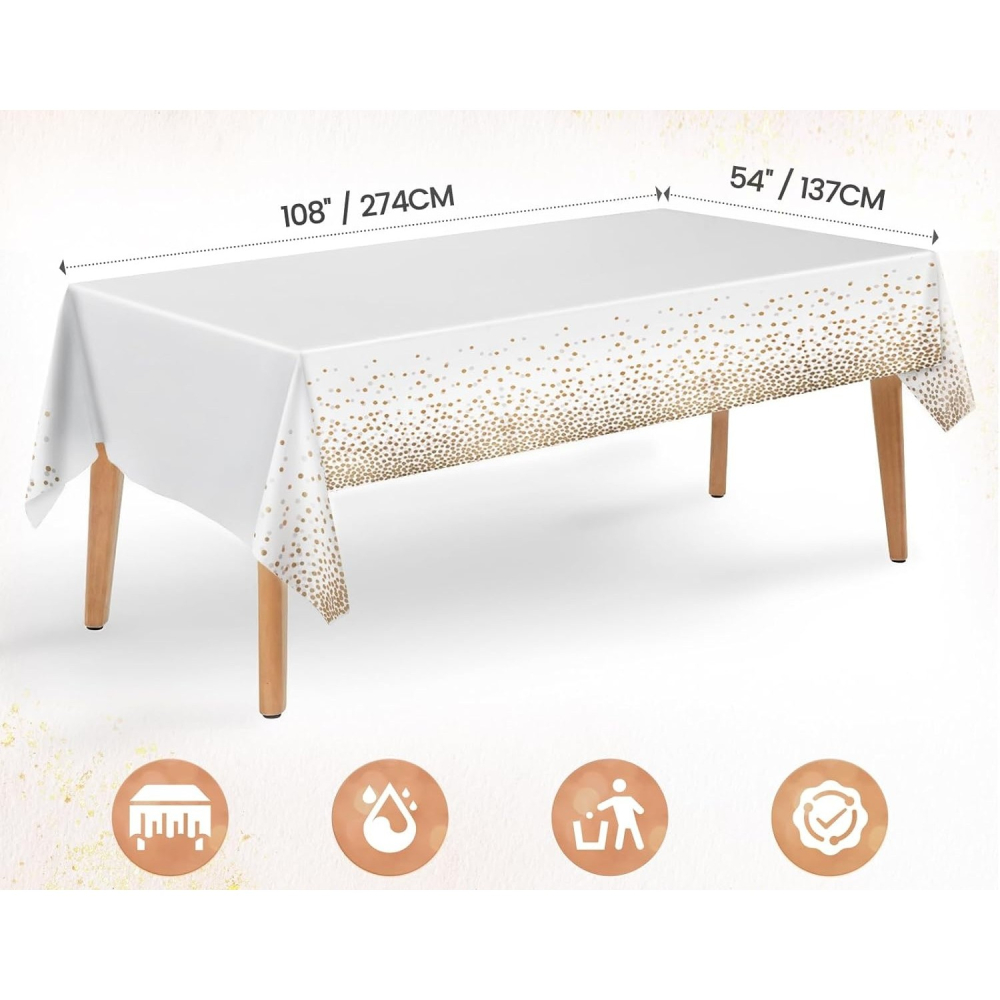 Fata de Masa, din PEVA, Imprimeu Buline, 137 x 274 cm, Impermeabila, Fara Pete, Curatare Rapida, Maro [2]