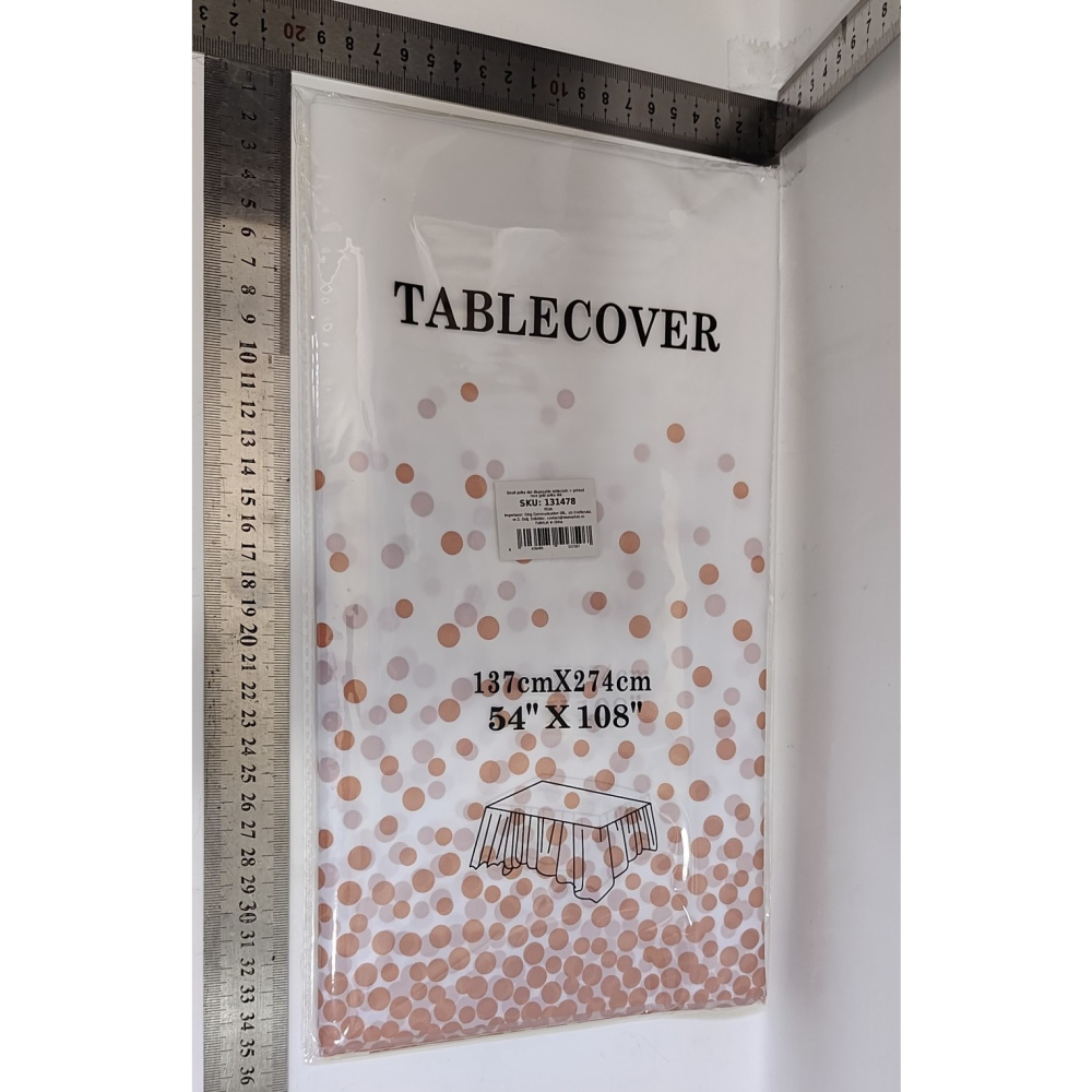 Fata de Masa, din PEVA, Imprimeu Buline, 137 x 274 cm, Impermeabila, Fara Pete, Curatare Rapida, Roz Gold [7]