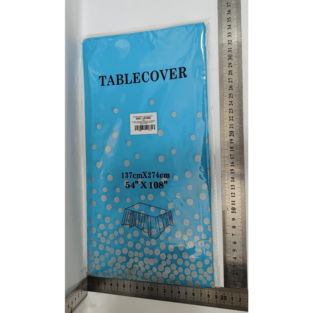 Fata de Masa, din PEVA, Imprimeu Buline Argintii, 137 x 274 cm, Impermeabila, Fara Pete, Curatare Rapida, Albastru [4]