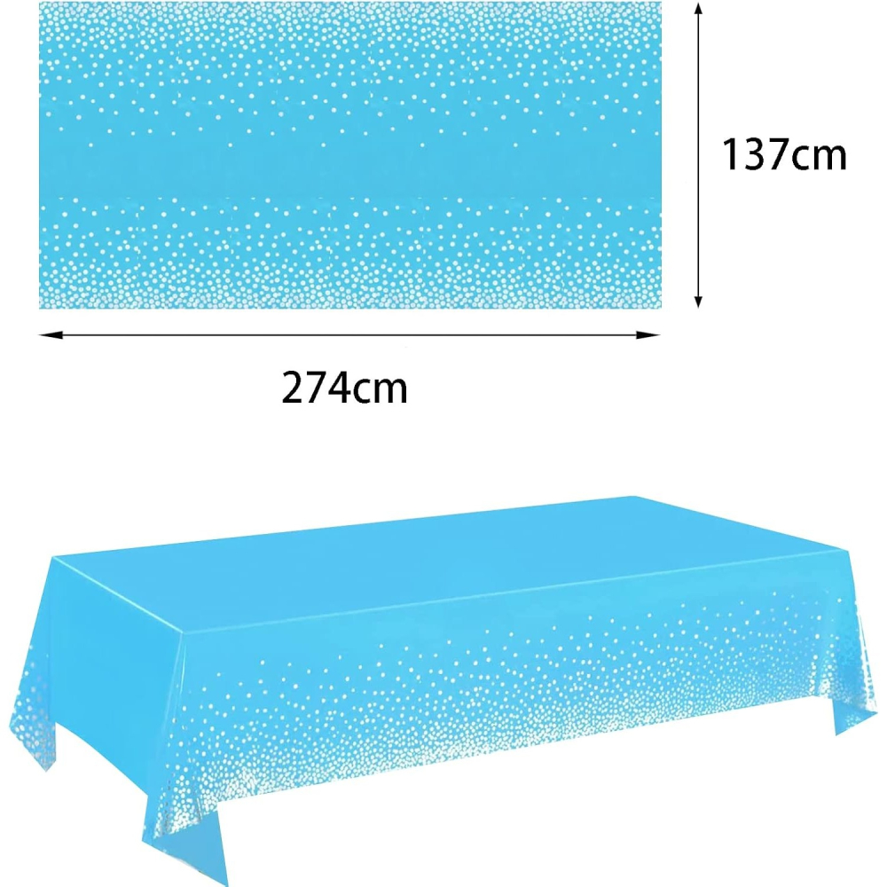 Fata de Masa, din PEVA, Imprimeu Buline Argintii, 137 x 274 cm, Impermeabila, Fara Pete, Curatare Rapida, Albastru [3]