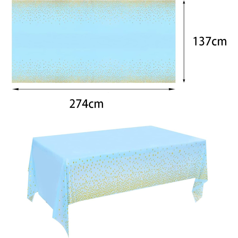 Fata de Masa, din PEVA, Imprimeu Buline Aurii, 137 x 274 cm, Impermeabila, Fara Pete, Curatare Rapida, Albastru [4]