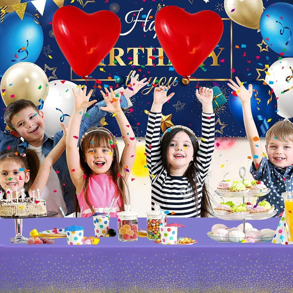 Fata de Masa, din PEVA, Imprimeu Buline Aurii, 137 x 274 cm, Impermeabila, Fara Pete, Curatare Rapida, Mov [3]