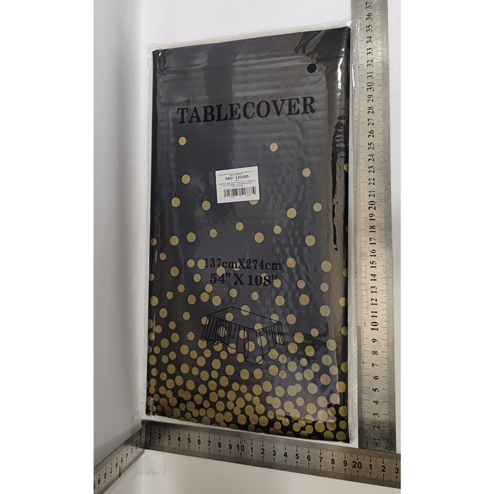 Fata de Masa, din PEVA, Imprimeu Buline Aurii, 137 x 274 cm, Impermeabila, Fara Pete, Curatare Rapida, Negru [8]