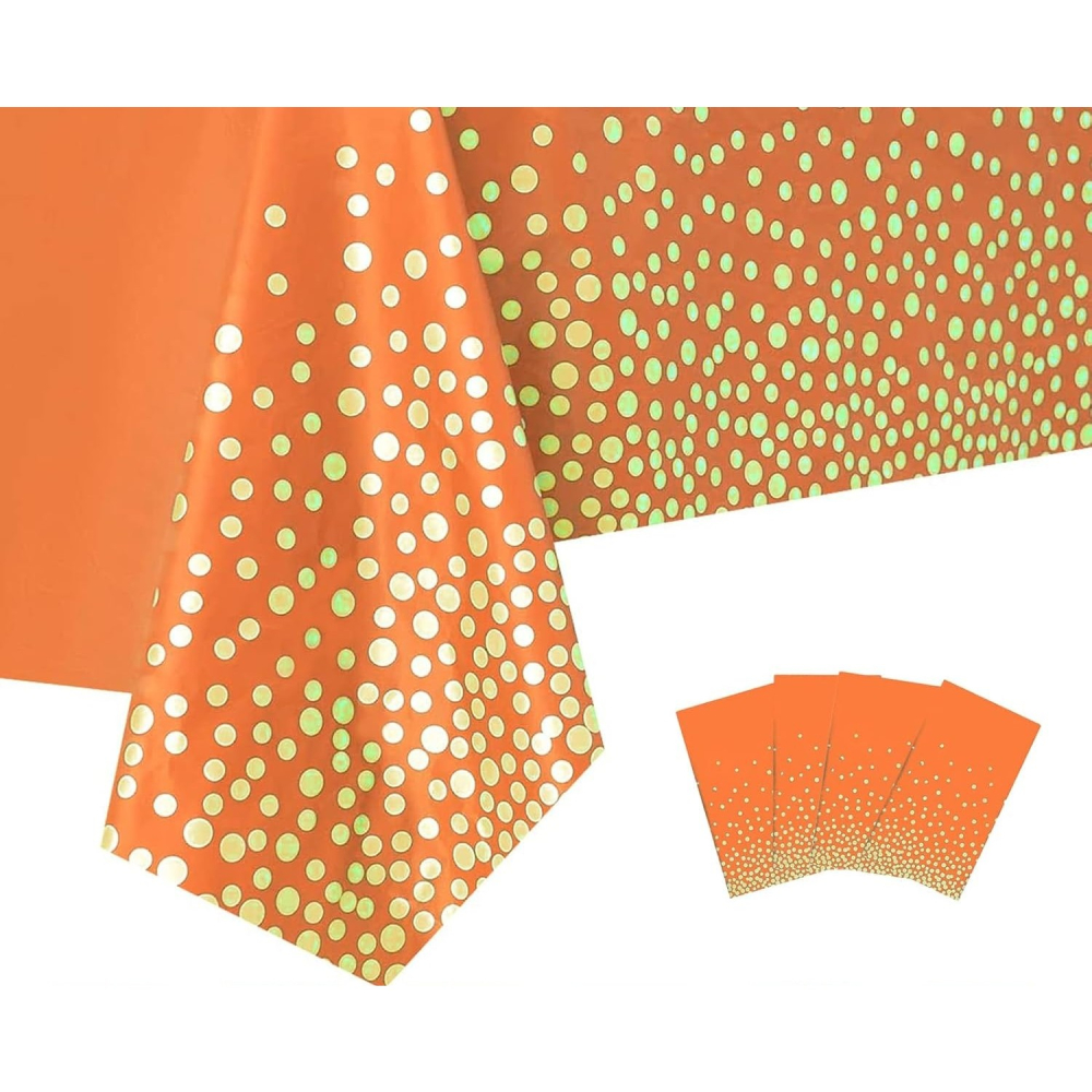 Fata de Masa, din PEVA, Imprimeu Buline Aurii, 137 x 274 cm, Impermeabila, Fara Pete, Curatare Rapida, Portocaliu [2]