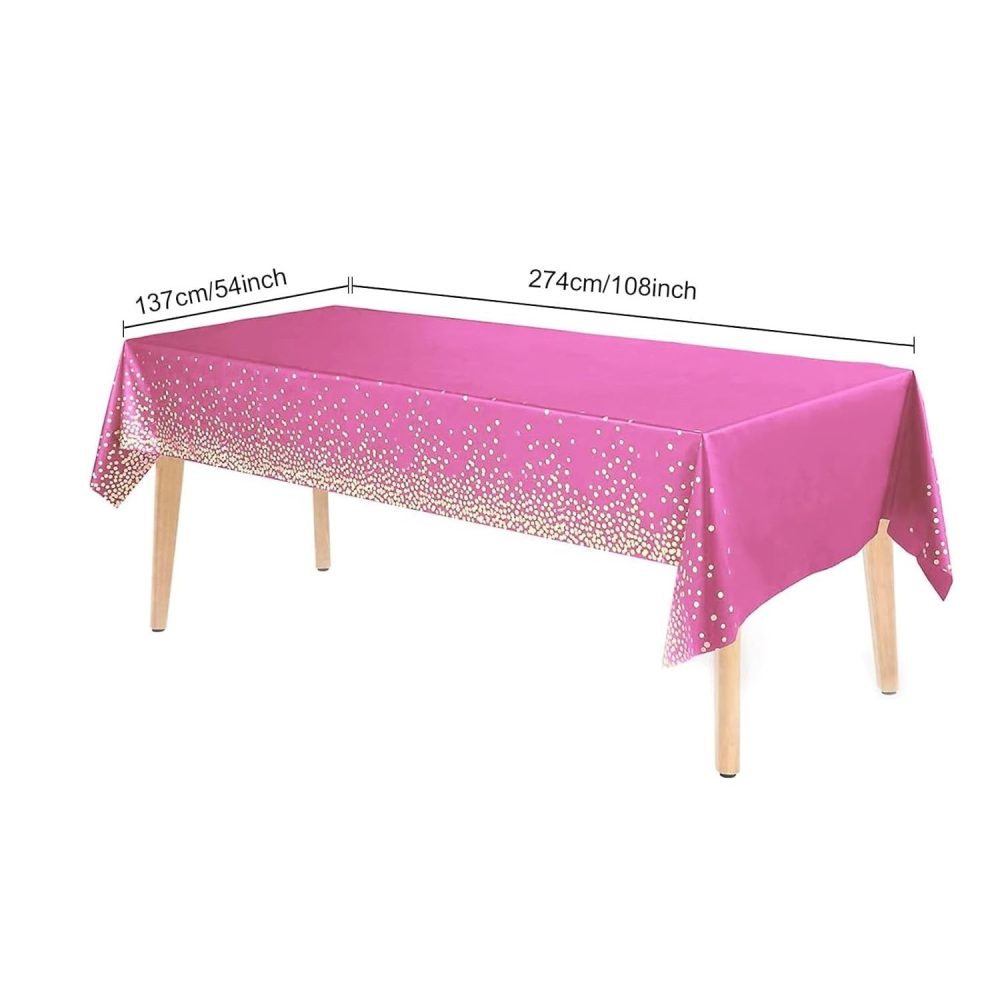 Fata de Masa, din PEVA, Imprimeu Buline Aurii, 137 x 274 cm, Impermeabila, Fara Pete, Curatare Rapida, Roz [2]