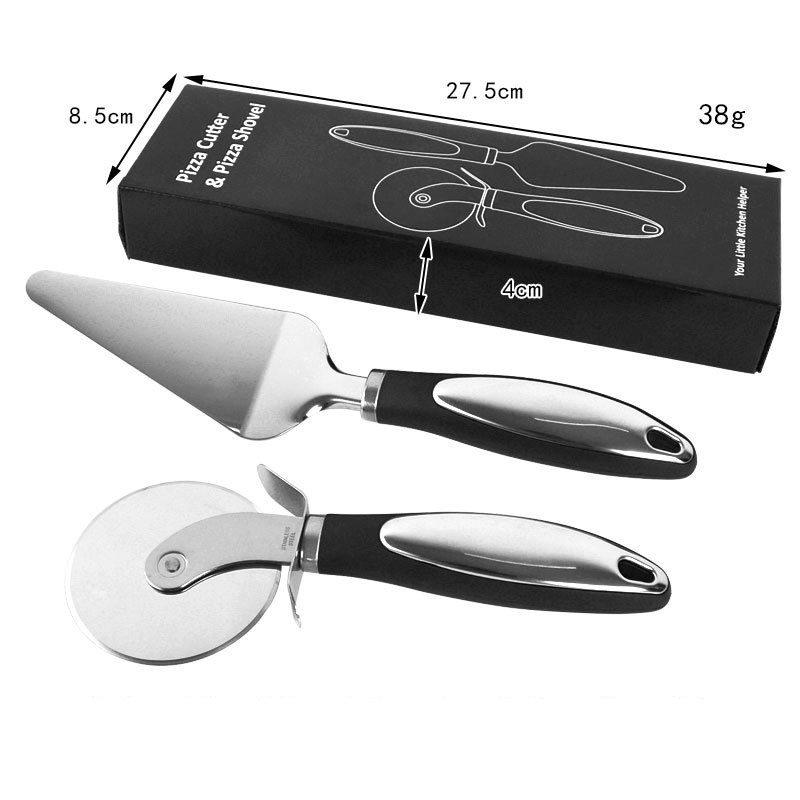 Feliator si Lopatica pentru Pizza, set din 2 ustensile, Otel Inoxidabil, Maner Antiderapant, 26.5 x 8 x 3 cm, Negru [4]