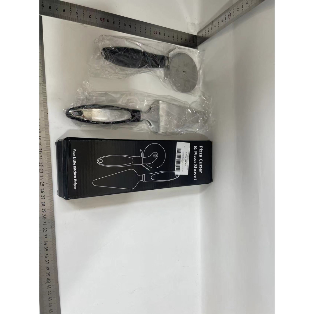 Feliator si Lopatica pentru Pizza, set din 2 ustensile, Otel Inoxidabil, Maner Antiderapant, 26.5 x 8 x 3 cm, Negru [6]