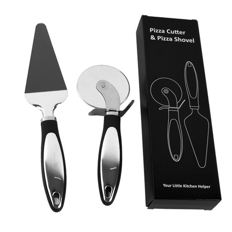 Feliator si Lopatica pentru Pizza, set din 2 ustensile, Otel Inoxidabil, Maner Antiderapant, 26.5 x 8 x 3 cm, Negru [5]