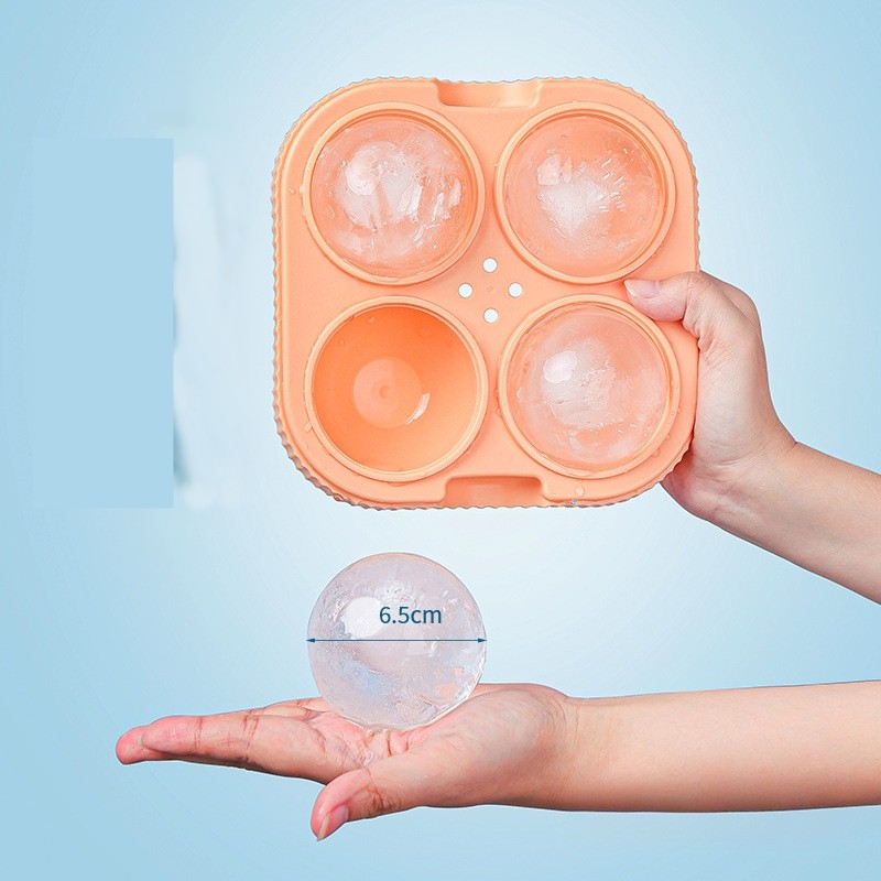 Forma Sfere de Gheata pentru Wiskey si Cocktail-uri 4 Sfere, Material Plastic/Silicon Alimentar, Diametru 6.5 cm, cu Orificiu Tip Palnie pentru Umplere, 17 x 17 x 7 cm, Portocaliu [3]