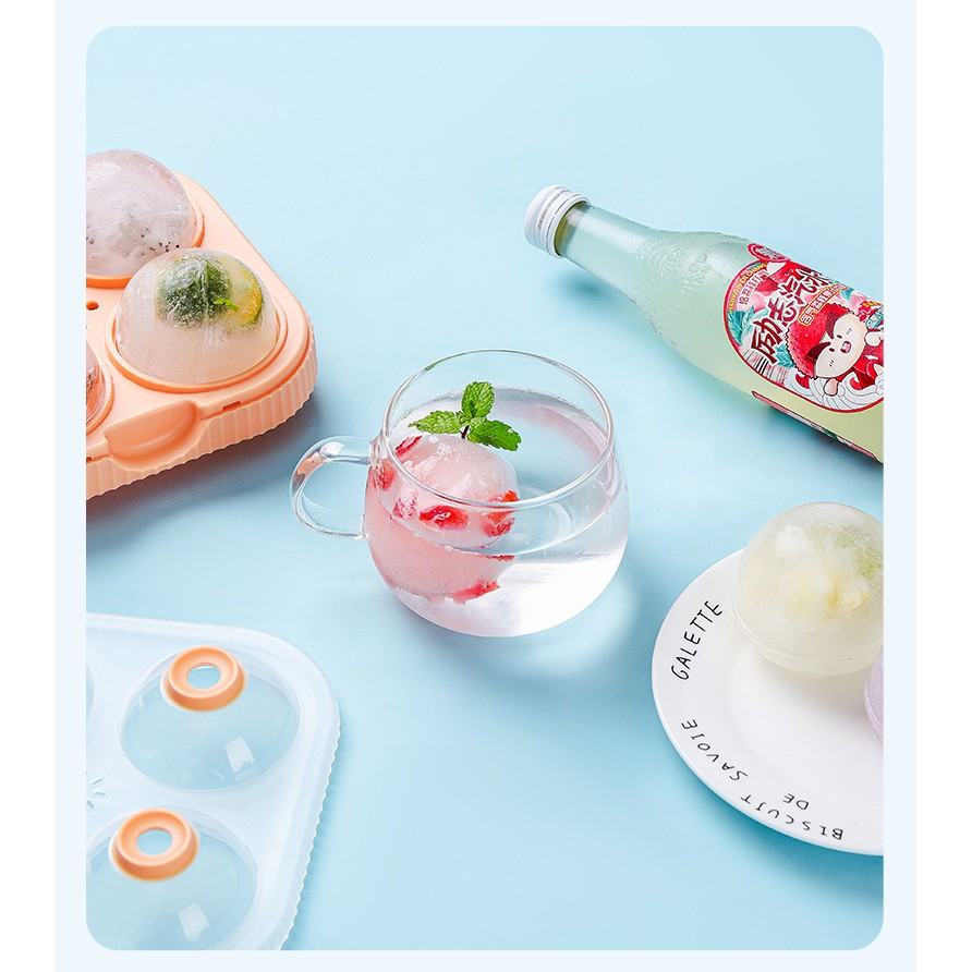 Forma Sfere de Gheata pentru Wiskey si Cocktail-uri 4 Sfere, Material Plastic/Silicon Alimentar, Diametru 6.5 cm, cu Orificiu Tip Palnie pentru Umplere, 17 x 17 x 7 cm, Portocaliu [9]