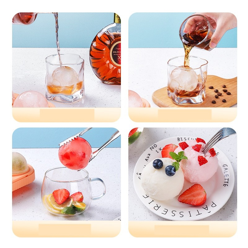 Forma Sfere de Gheata pentru Wiskey si Cocktail-uri 4 Sfere, Material Plastic/Silicon Alimentar, Diametru 6.5 cm, cu Orificiu Tip Palnie pentru Umplere, 17 x 17 x 7 cm, Portocaliu [10]