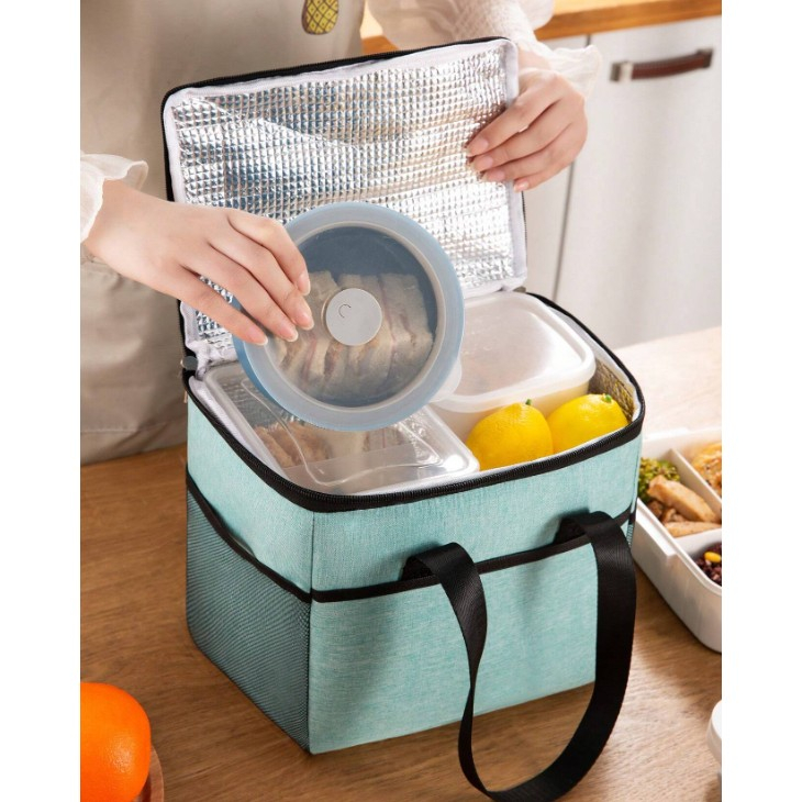 Geanta Termica pentru Pranz, Compartimente Telefon si Tacamuri, Multifunctionala, Impermeabila, 24x18x21 cm, Verde [5]