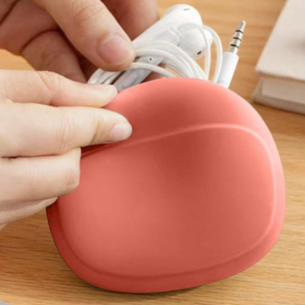 Husa din Silicon, pentru Casti, Cabluri, Portabila 8.5 x 10 x 2 cm, Rosu Oranj [3]