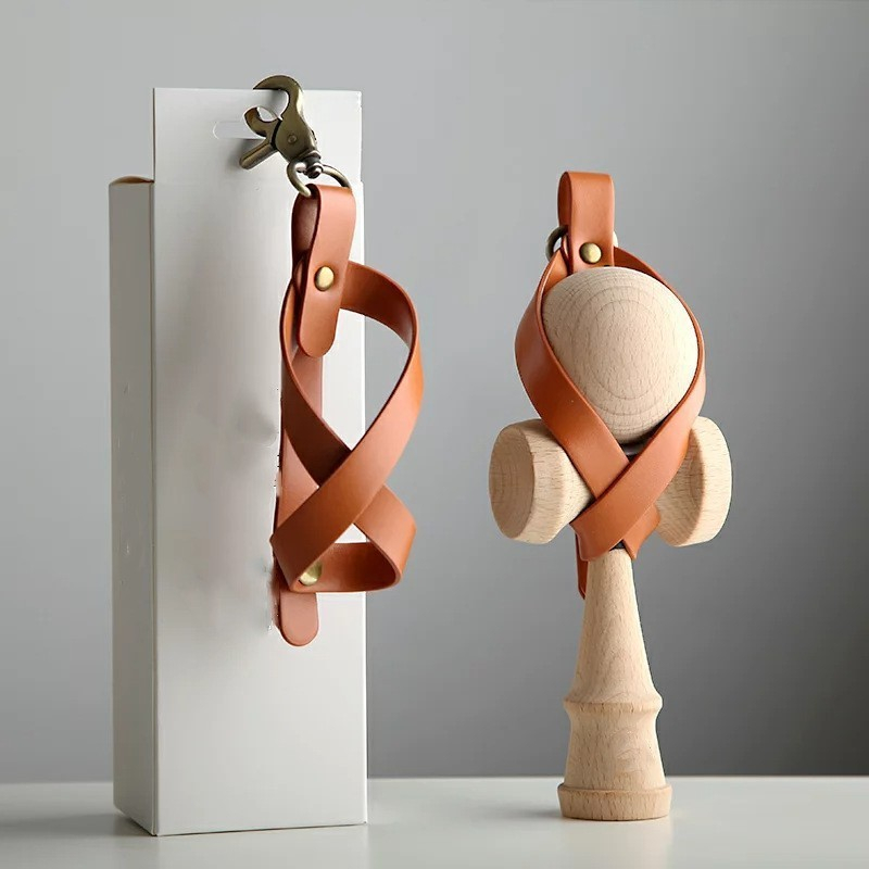 Husa pentru Kendama, Husa de Depozitare pentru Kendama, din Piele Ecologica, Catarama cu Agatare pentru Transportare, Breloc 8, 12 x 6 cm, Maro deschis [3]