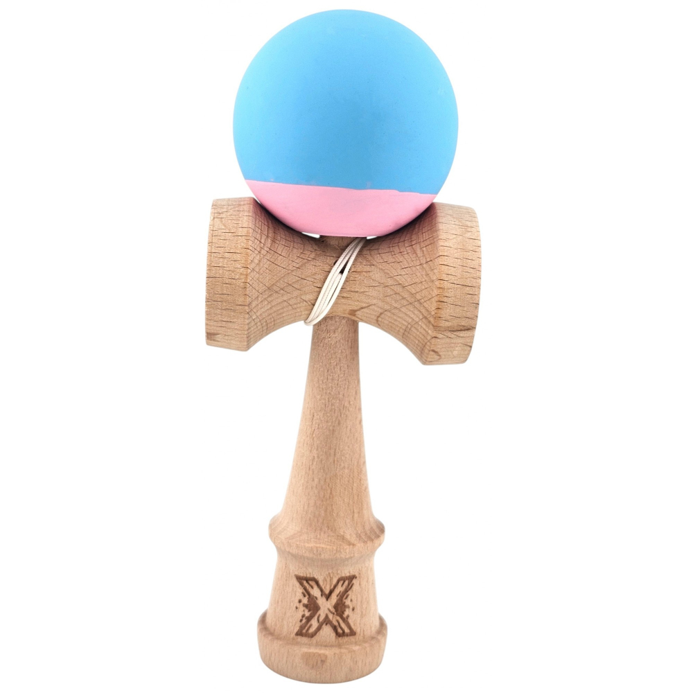 Jucarie Interactiva Kendama Profesionala, din Lemn, 18 cm, Joc de Indemanare pentru Copii si Adulti, Bicolor Turcoaz Roz [1]