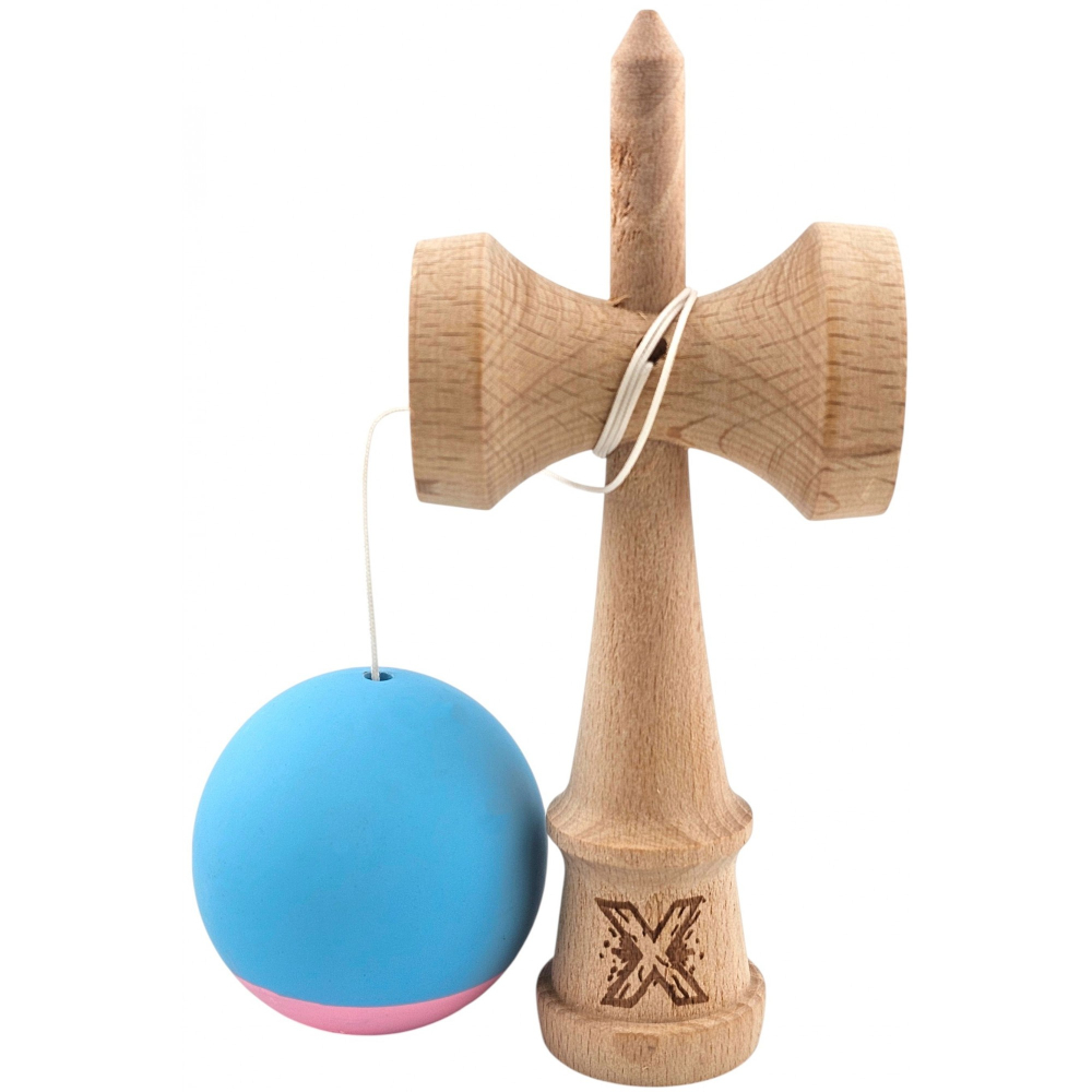 Jucarie Interactiva Kendama Profesionala, din Lemn, 18 cm, Joc de Indemanare pentru Copii si Adulti, Bicolor Turcoaz Roz [3]