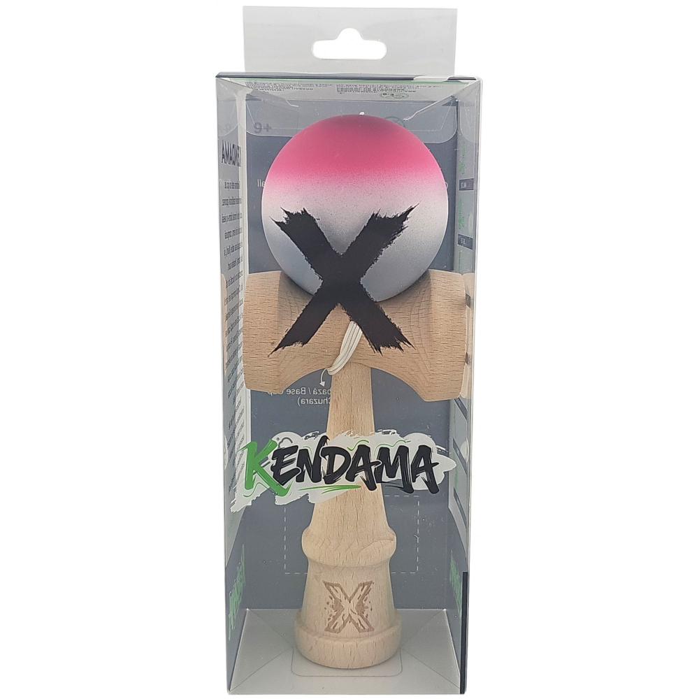 Jucarie Interactiva Kendama X Profesionala, din Lemn, Rubber Grip, 18 cm, Roz/Alb/Gri [4]