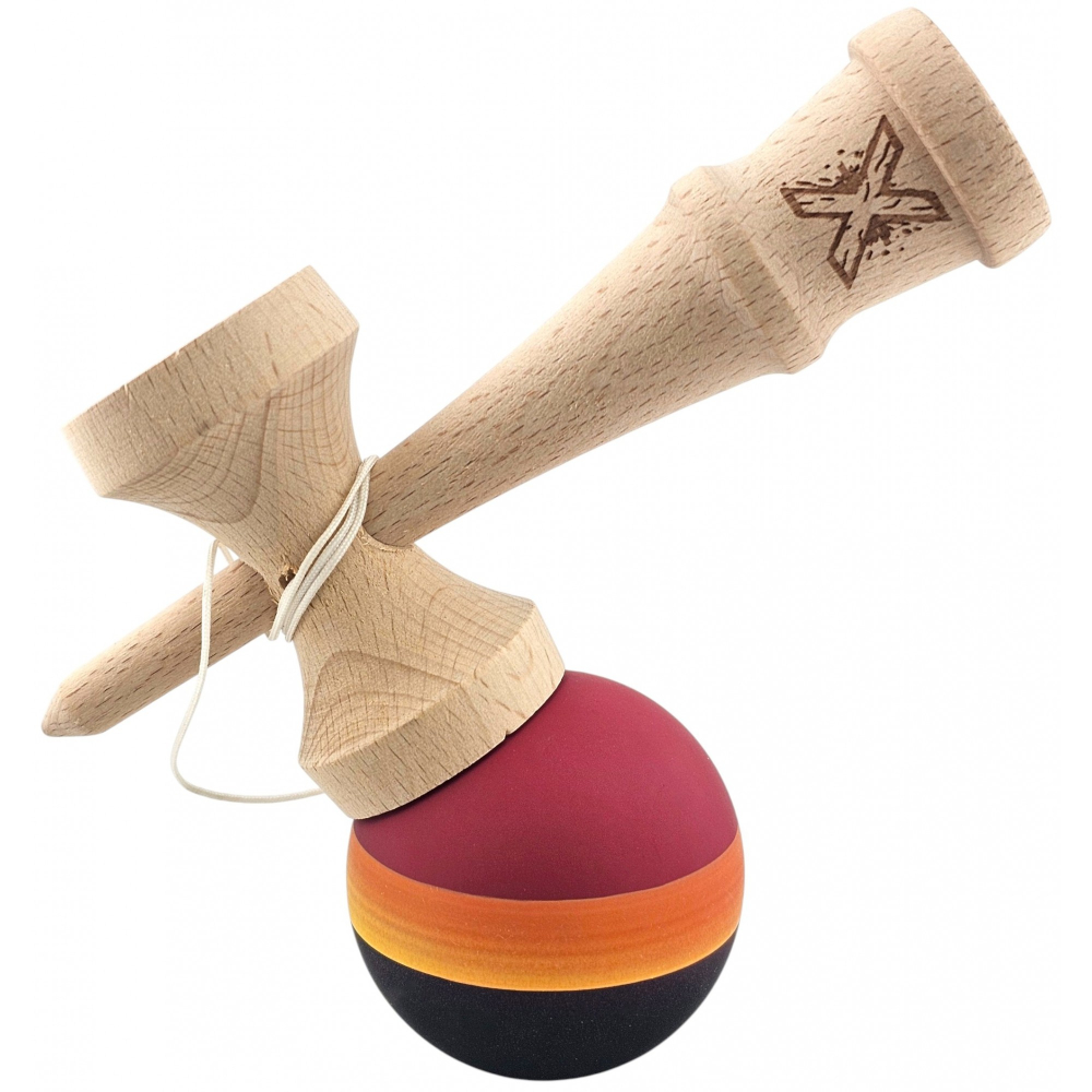 Kendama Originala X, Profesionala, Rubber Grip, din Lemn, 18 cm, Rosu/Galben/Negru [3]