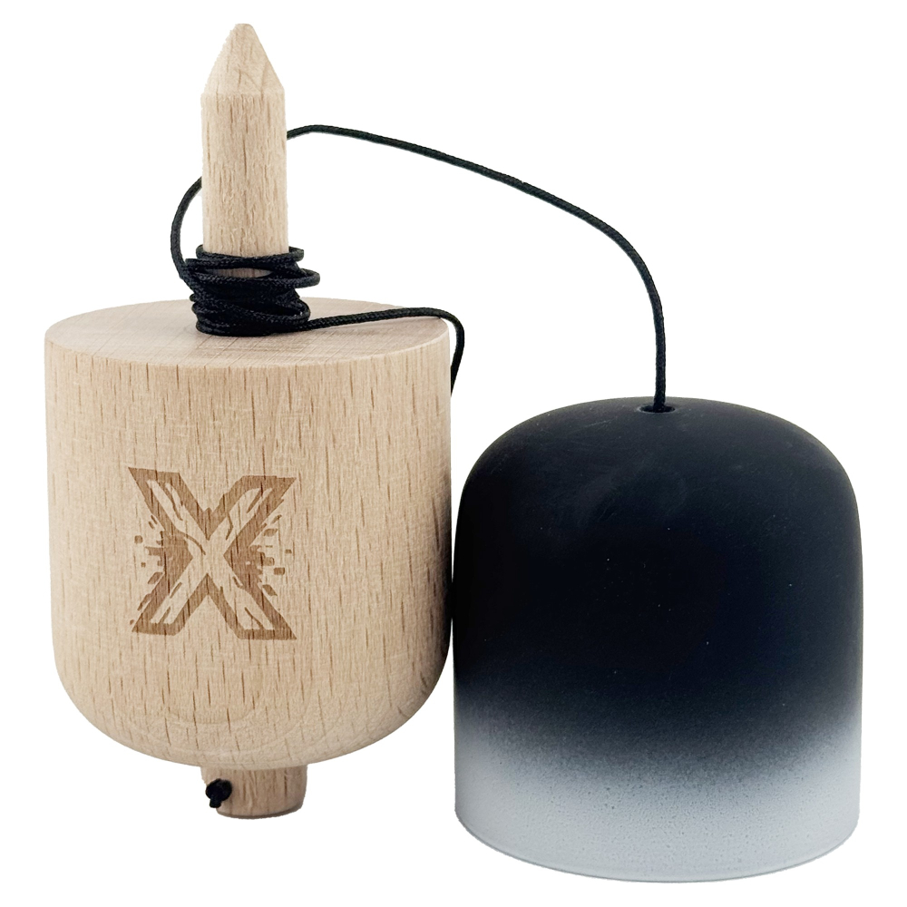 Kendama Pill X Originala, Profesionala Model Rubber Grip Pilula, din Lemn, Varsta 9+, Ata 62/65 cm, 11 x 5 x 5 cm, Gradient Negru/Alb [3]